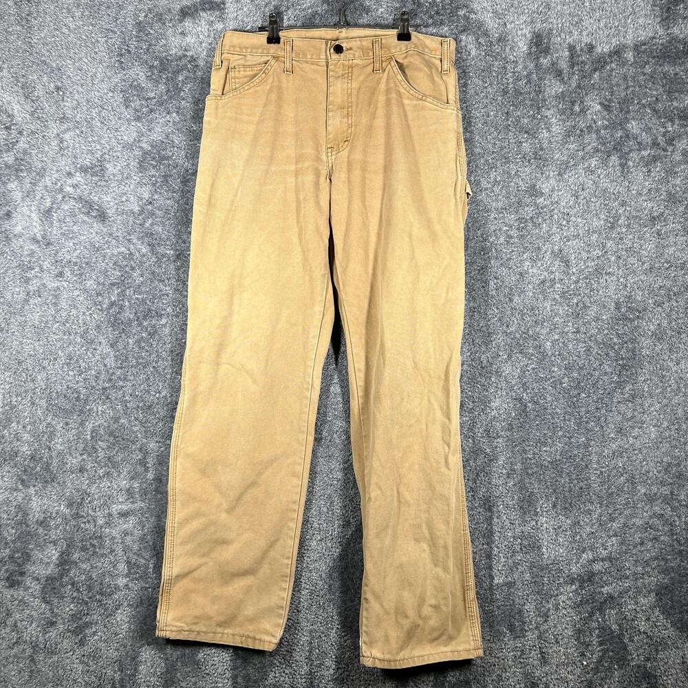 Dickies Pants Mens 32x32 Beige Carpenter Cotton Canvas Relaxed Workwear Pockets